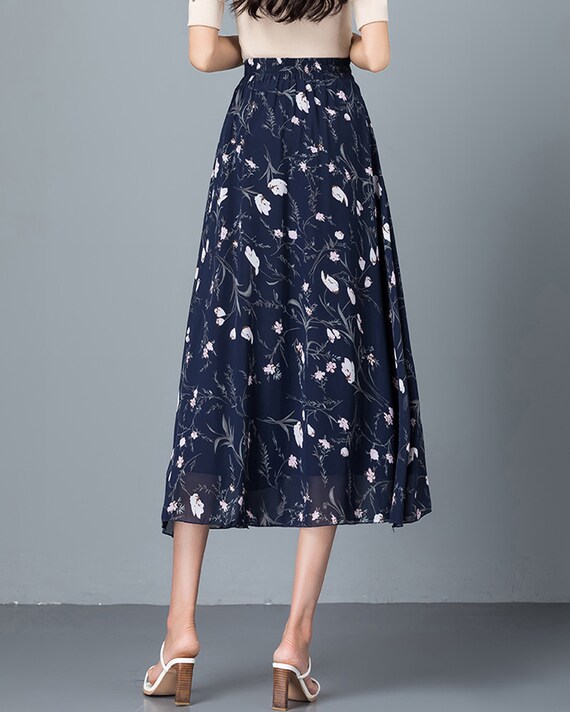 Women's Chiffon Floral Skirt, Midi Skirt, Printed Skirt