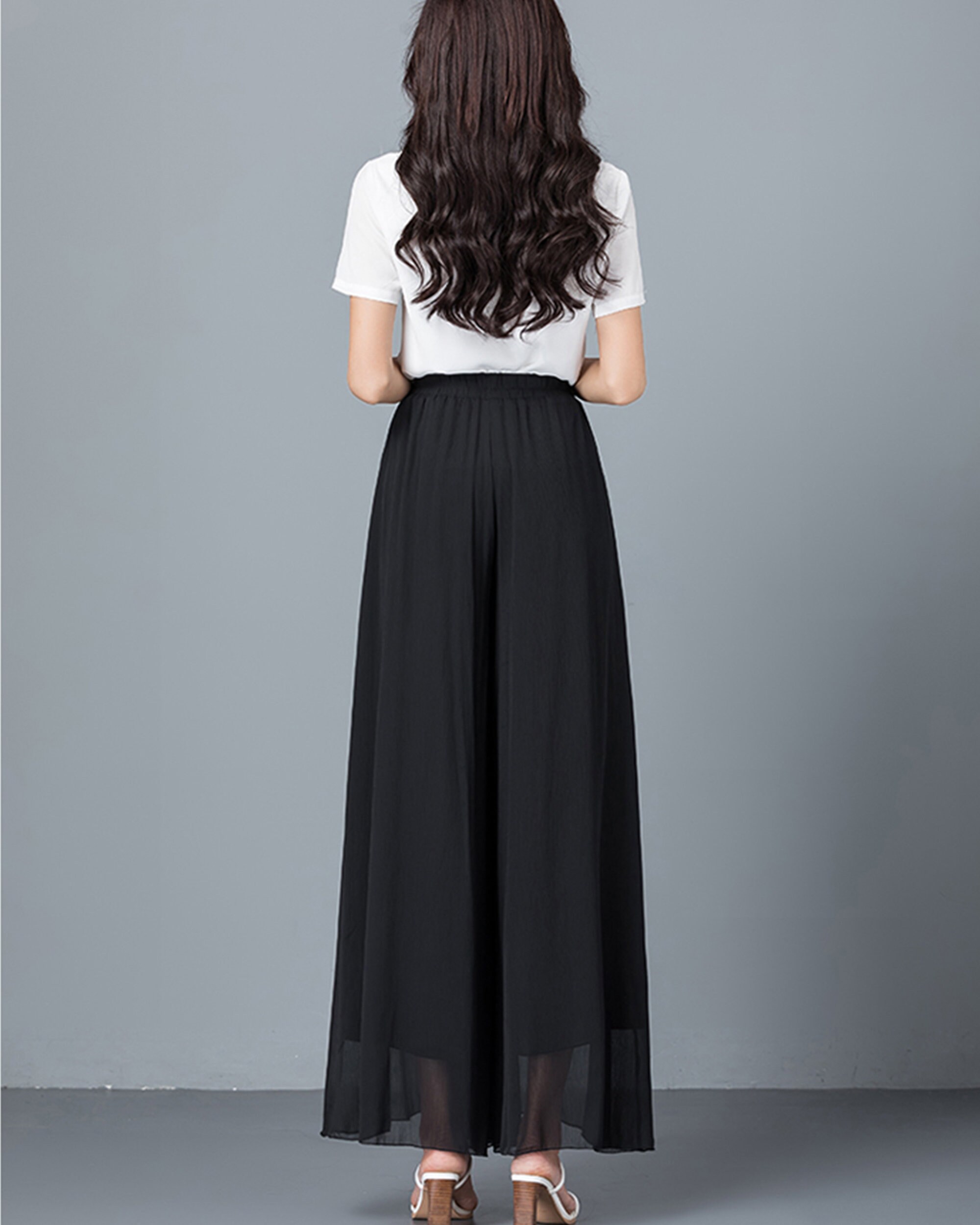 【BOHEMIAN SEOUL】[25SS] FLARE LAYERED SKIRT PANTS [正規品] Summer Pants, Wide Leg Pants, Women's Chiffon Pants, Black