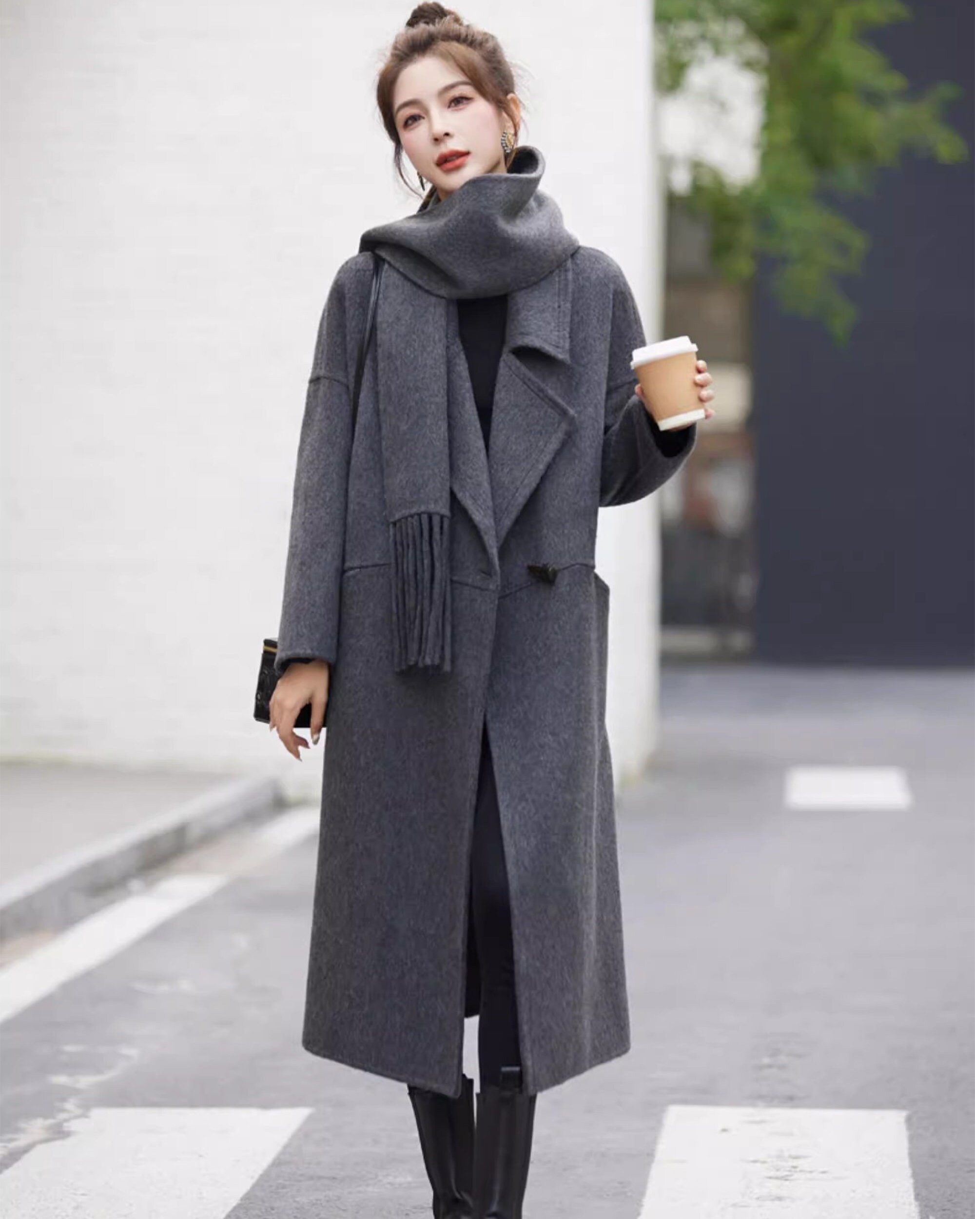 Coat With Scarf, Oversized Wool Coat, Wool Coat Women