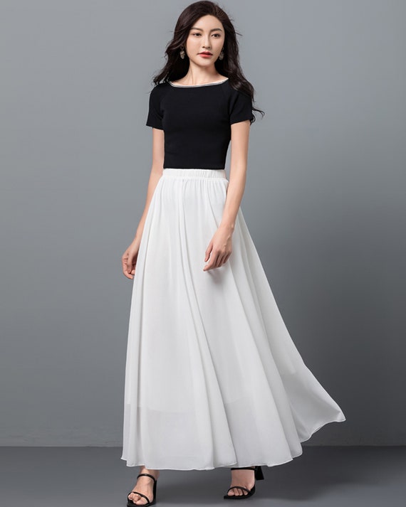 Women's Maxi Skirt, Elastic Waist Skirt, Flare Skirt, Chiffon