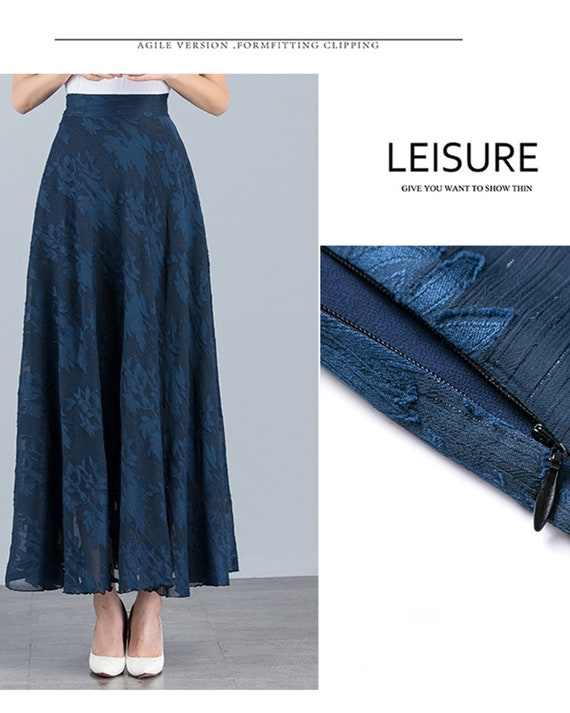Maxi Skirt Women, Dark Blue Lace Skirt, Vintage Skirt, High