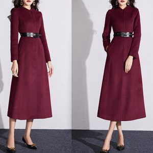 Wool coat women, winter coat, long jacket, coat dress, black coat, wool long coat, warm coat, plus size coat Y0096