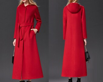 Wool coat women, Cashmere winter coat, long jacket,Hat wool jacket, coat dress, handmade long coat, warm coat, plus size coat Y0019