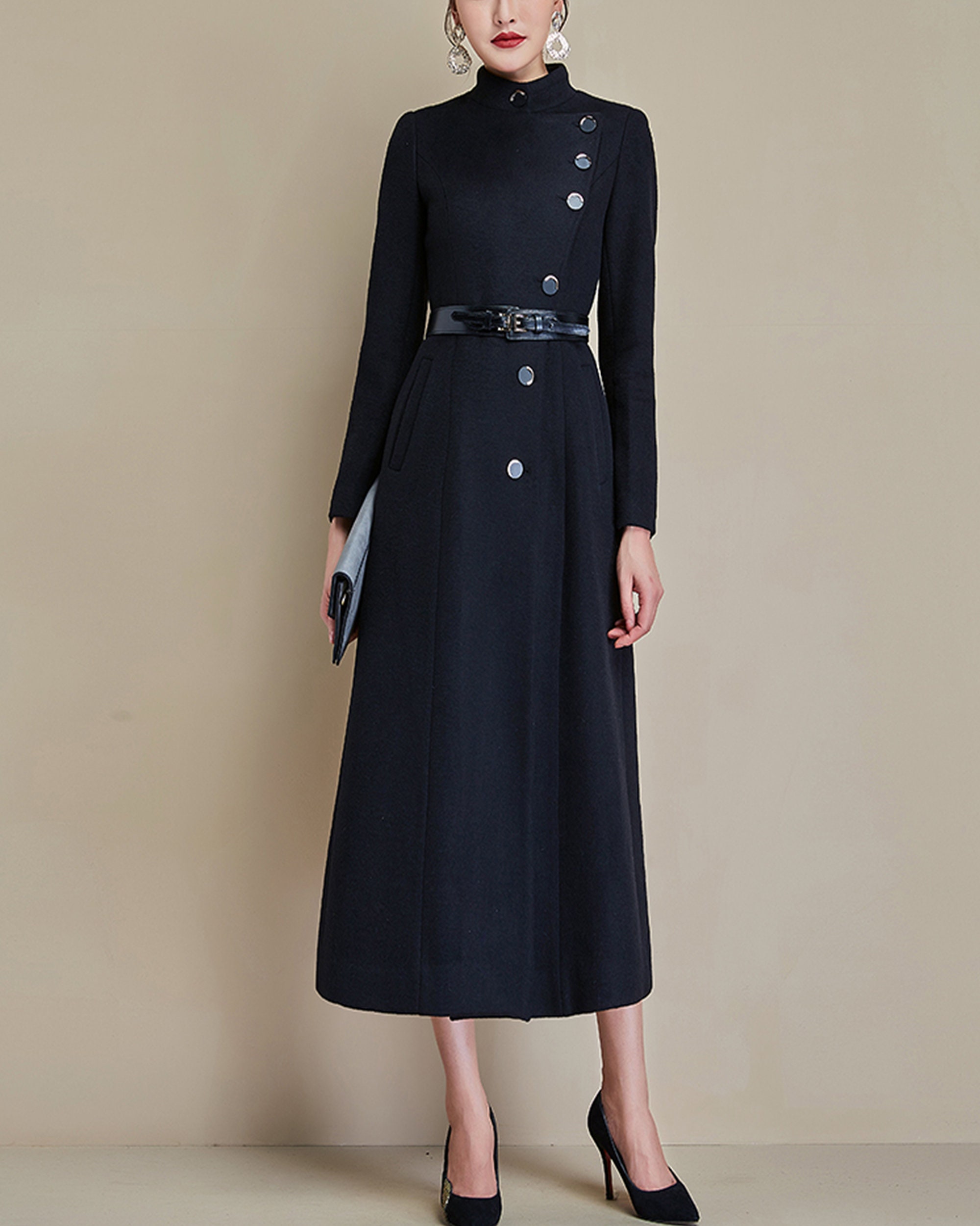 【Lo'r】Wide Collar Coat Dress High Collar Wool Coat Dress: Long Green Winter Jacket - Etsy