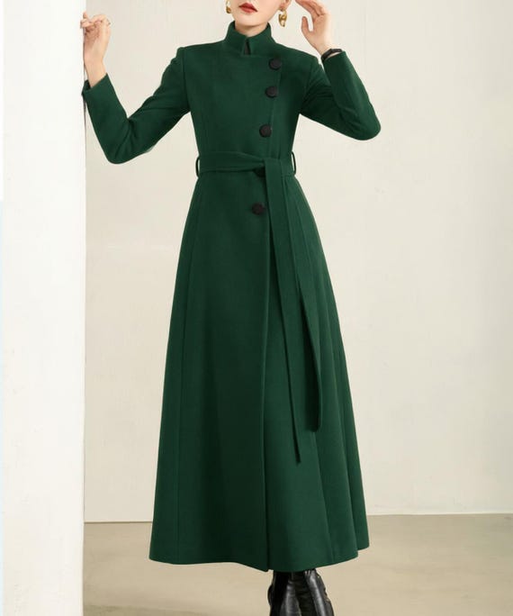 coat dress for ladies Wool Blend Long Dress: High Collar Winter Jacket Maxi dress