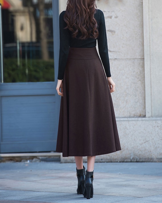 Wool Blend Midi Skirt: High Waist Pleated Flare Skirt - Etsy