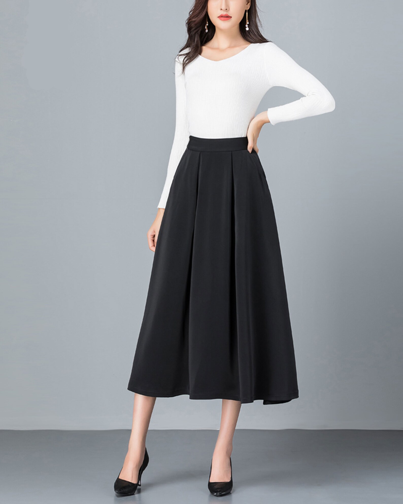 Midi Skirt A-line Skirt Long Skirt Vintage Skirt High - Etsy