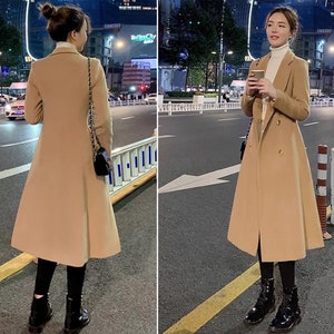 Wool coat women, winter coat, long jacket, double breasted jacket, coat dress, Camel wool long coat, warm coat, plus size coat Y056