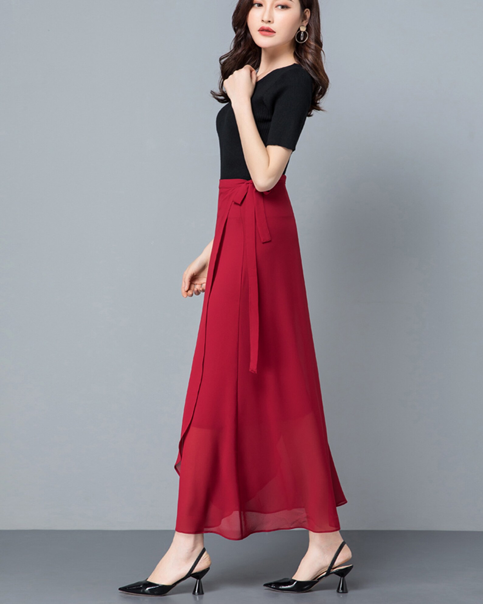 Women's Wrap Skirt Chiffon Midi Skirt Aline Skirt Long Etsy