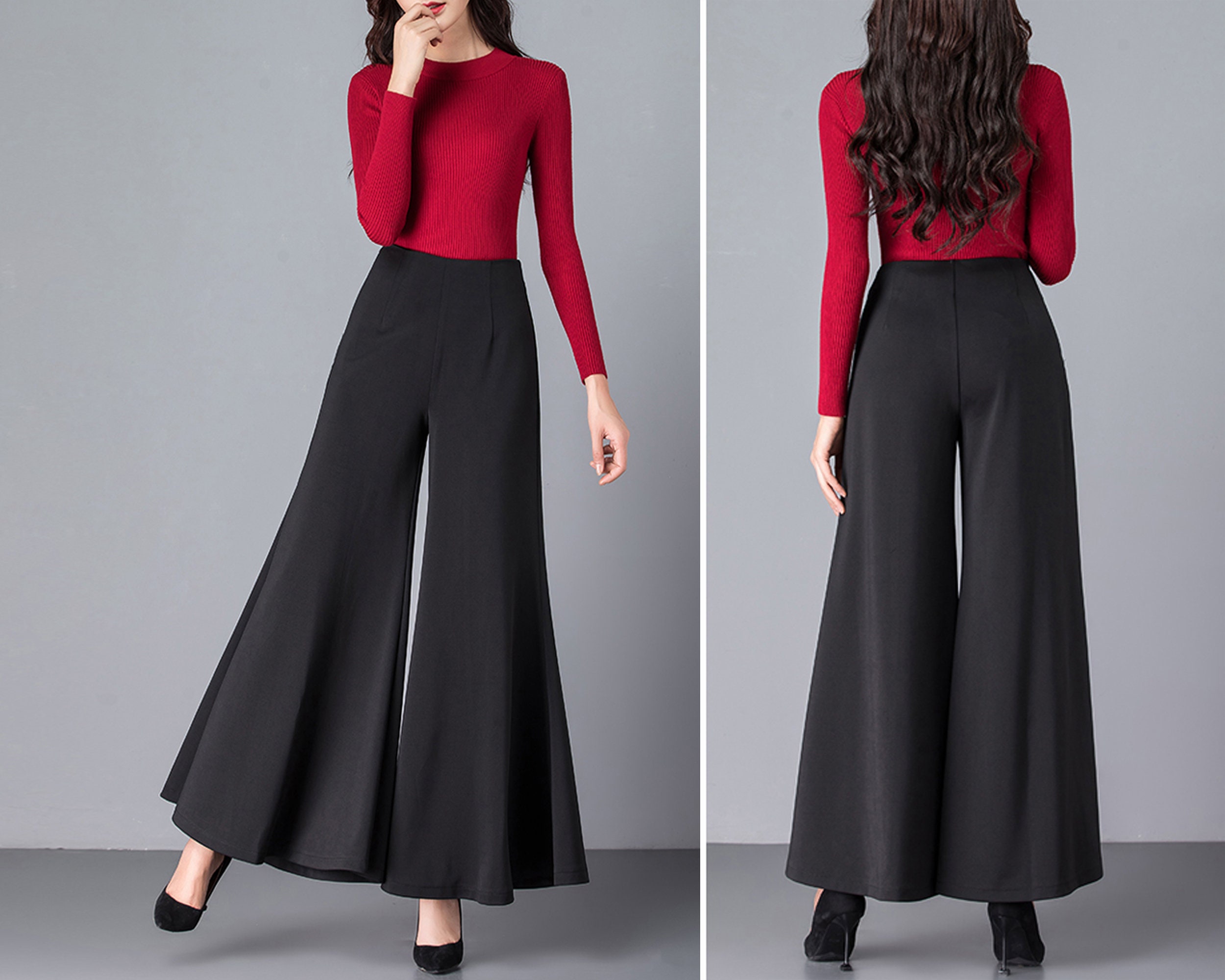 Flare Skirt Pants: Women's Wide Leg Cotton Blend Trousers - Etsy