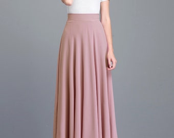 Women's Maxi Long Chiffon Bridesmaid Skirt – High Waist Floor Length Pleated Skirt With Belt, Blush, Large/X-Large - View #8