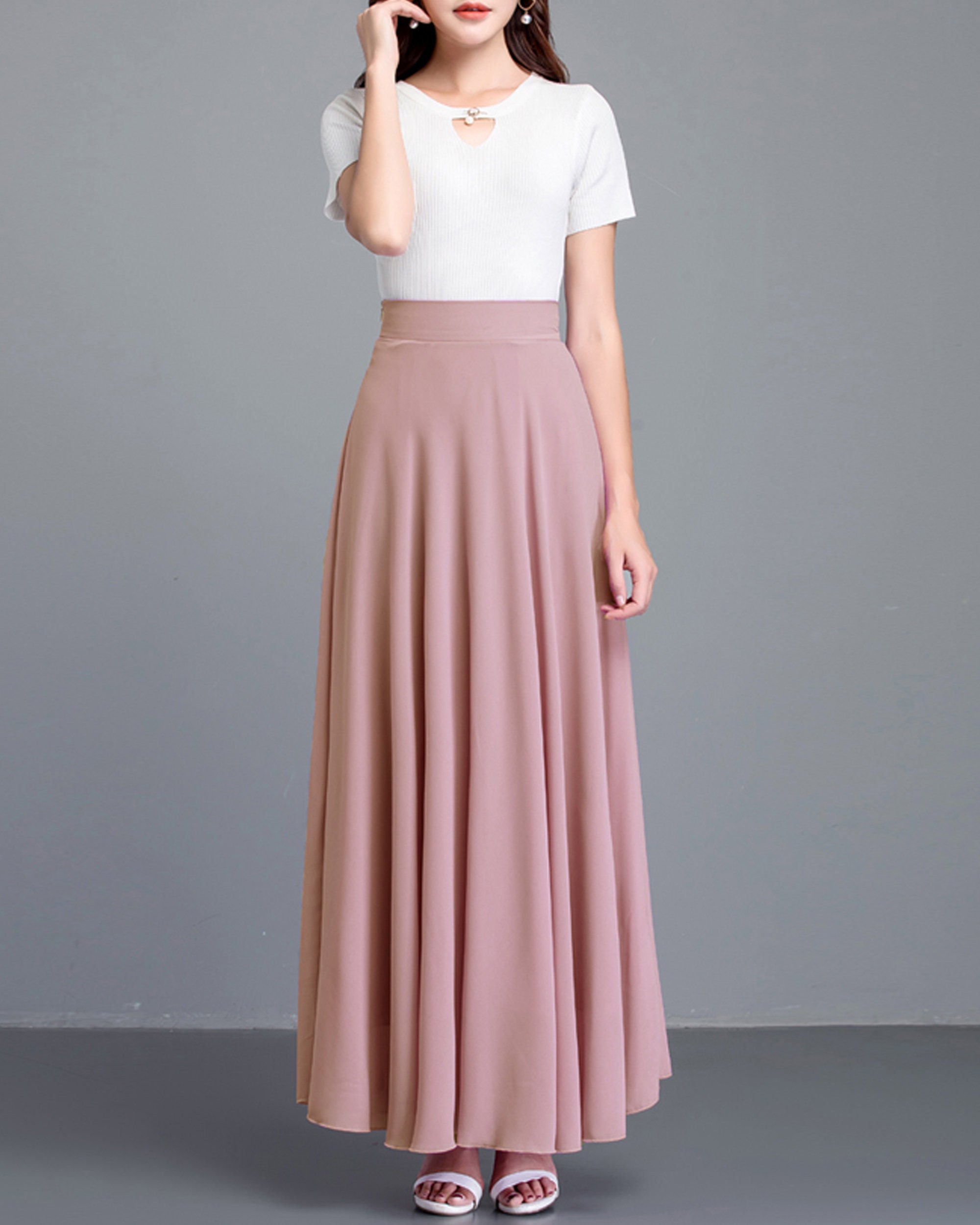 Women's Maxi Skirt, Chiffon A-line Skirt, Long Skirt, High Women's Maxi Skirt, Chiffon A-line Skirt, Long Skirt, High