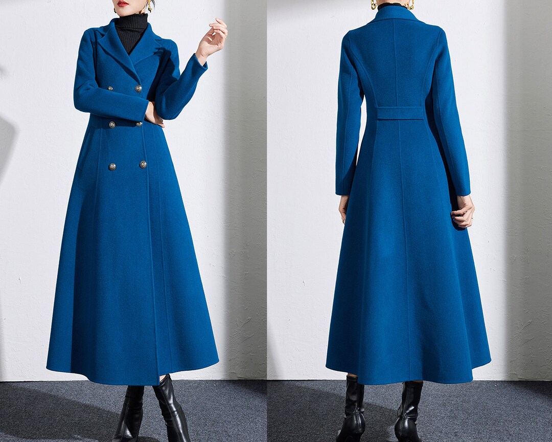 Wool Blend Long Coat: Double Breasted Flare Hem Jacket - Etsy