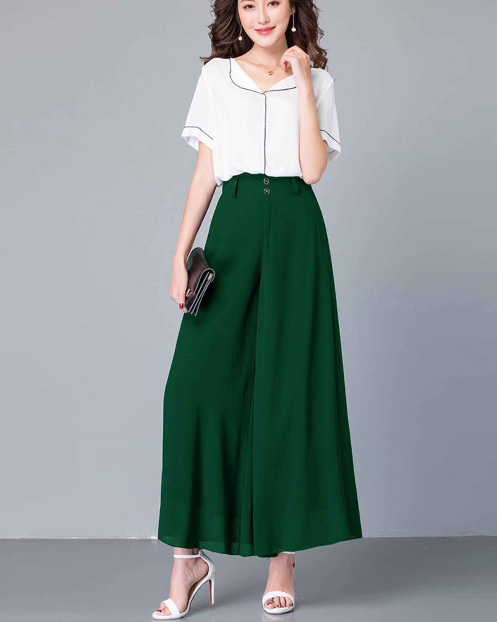 High Waist Summer Pants Wide Leg Chiffon Pants Light Weight Etsy