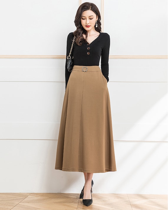 High Waist A-line Midi Skirt: Cotton Blend Flare Skirt - Etsy High Waist A-line Midi Skirt: Cotton Blend Flare Skirt - Etsy