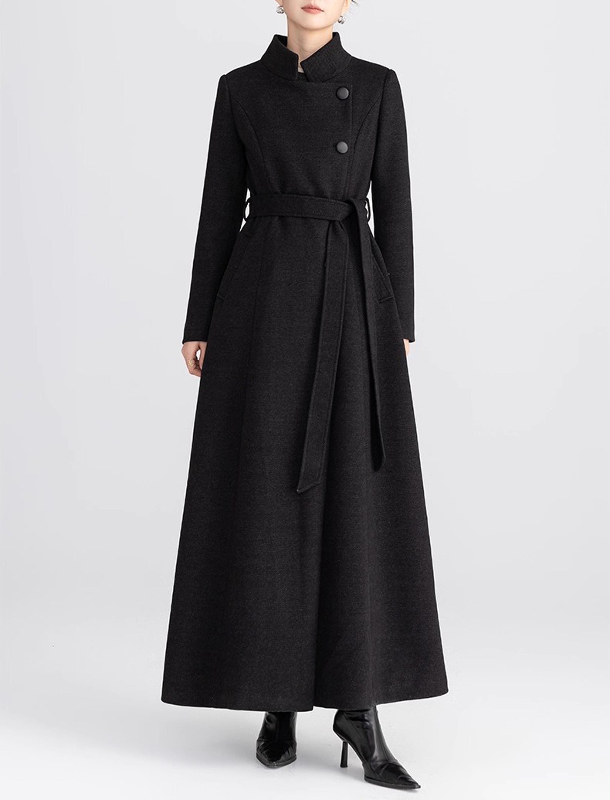formal dress winter jacket Wool Blend Long Coat Dress: High Collar sustainable:ECOVERO VISCOSE
