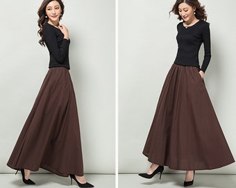 Spring skirt, vintage skirt, flare skirt,Linen skirt, Elastic waist skirt, high waist skirt,maxi skirt, long skirt, flared skirt Q0045