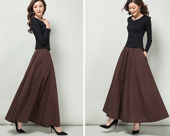 Linen Maxi Skirt: High Waist Flared Skirt With Pockets - Etsy