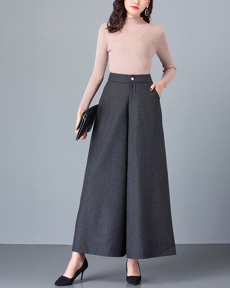 Flare Skirt Pants Wide Leg Pants Wool Pants Cropped Pants Etsy
