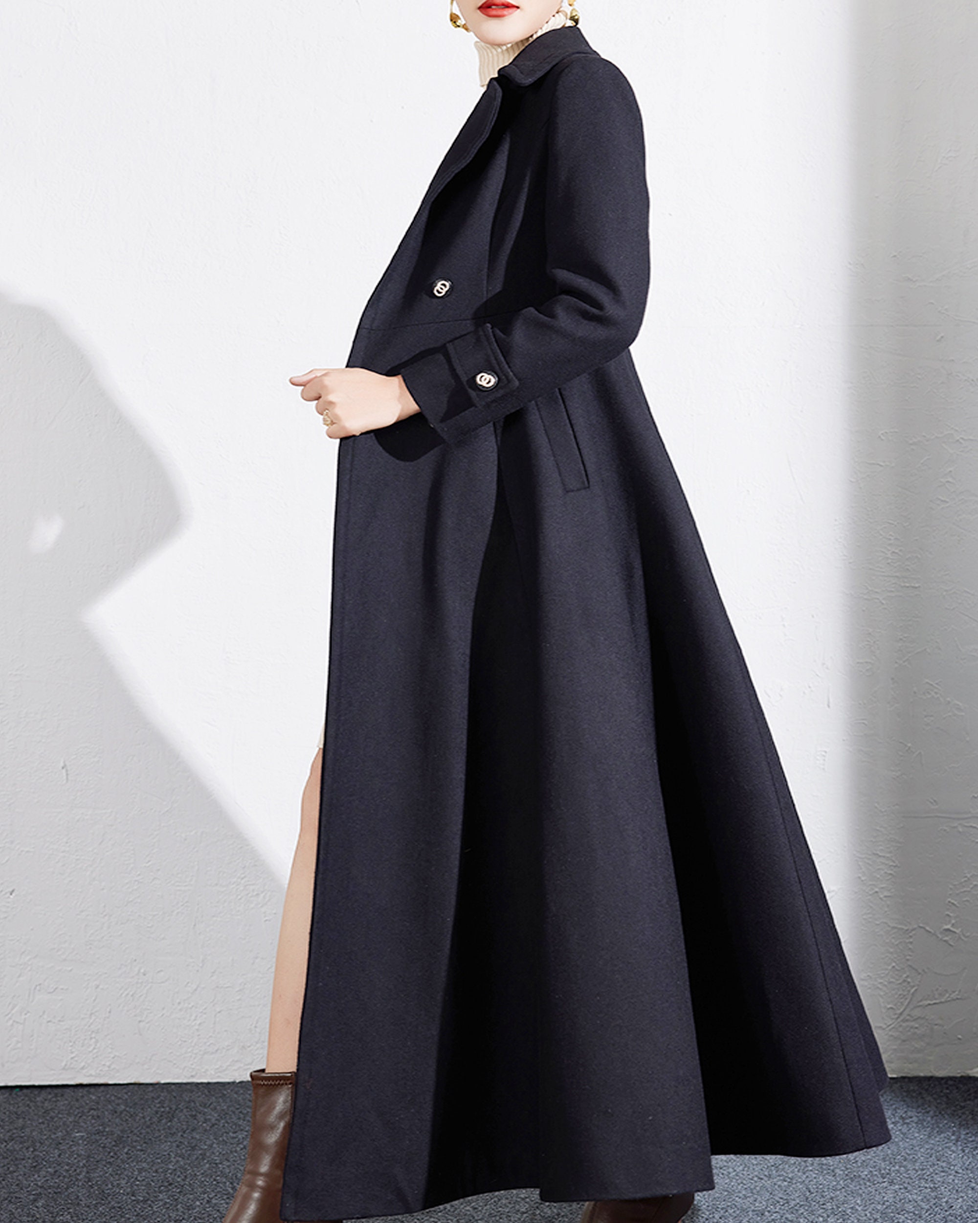 Wool Blend Long Coat Dress: Flare Hem Winter Jacket - Etsy