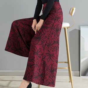 Wide leg pants, Cropped pants, printed pants, flare skirt pants, plus size trousers, casual customized pants P2036