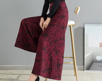 Wide leg pants, Cropped pants, printed pants, flare skirt pants, plus size trousers, casual customized pants P2036