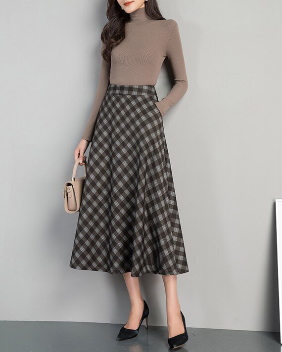 Plaid Midi Skirt: High Waist Cotton Blend Flare Skirt - Etsy