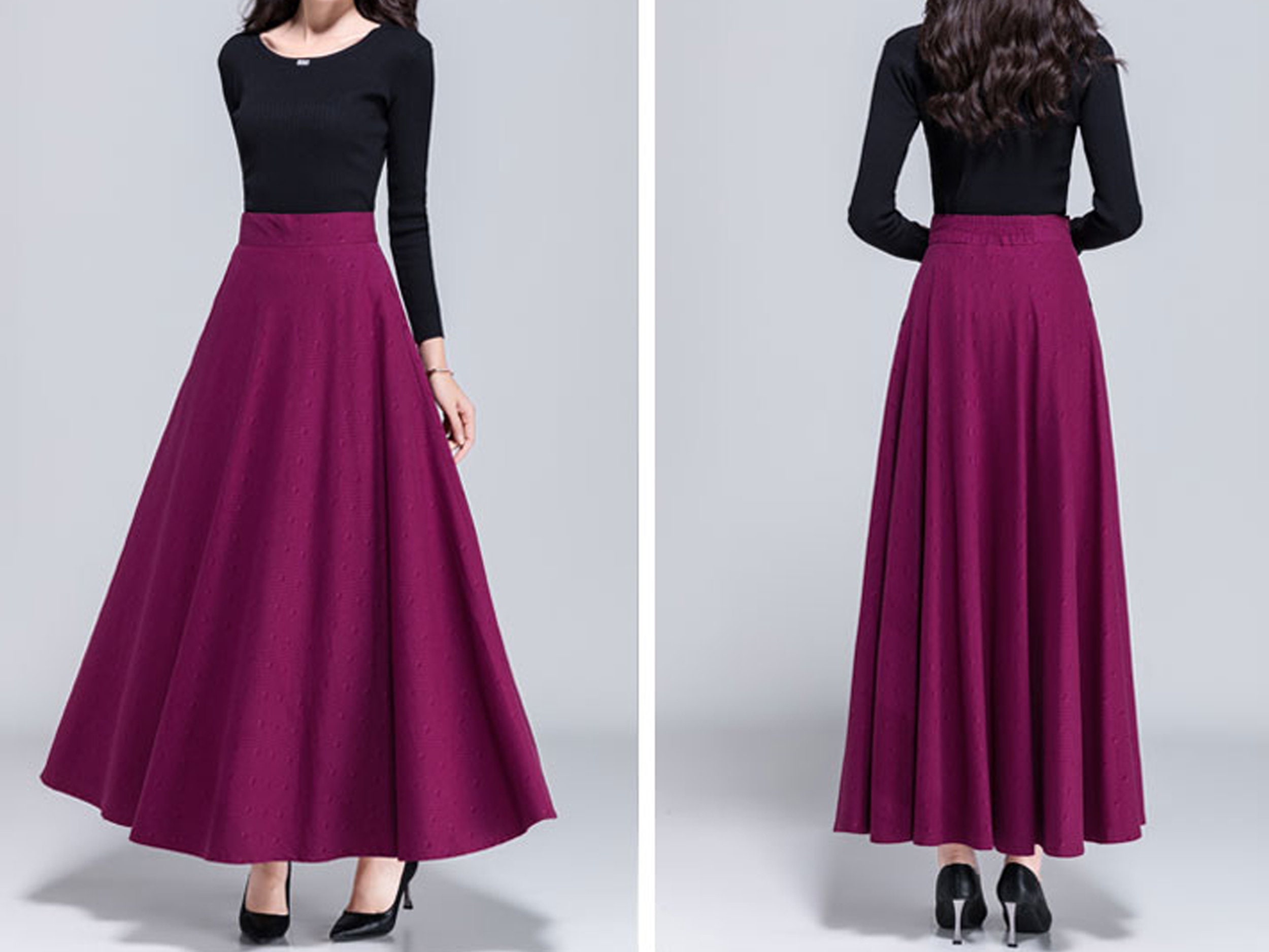 【I AM MARI】Miato brushed H-line long skirt Mari Maxi Skirt Red| M.A.B.E