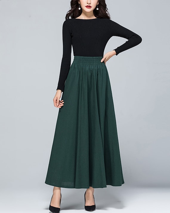 Autumn Skirt, Vintage Skirt, Flare Skirt,linen Skirt