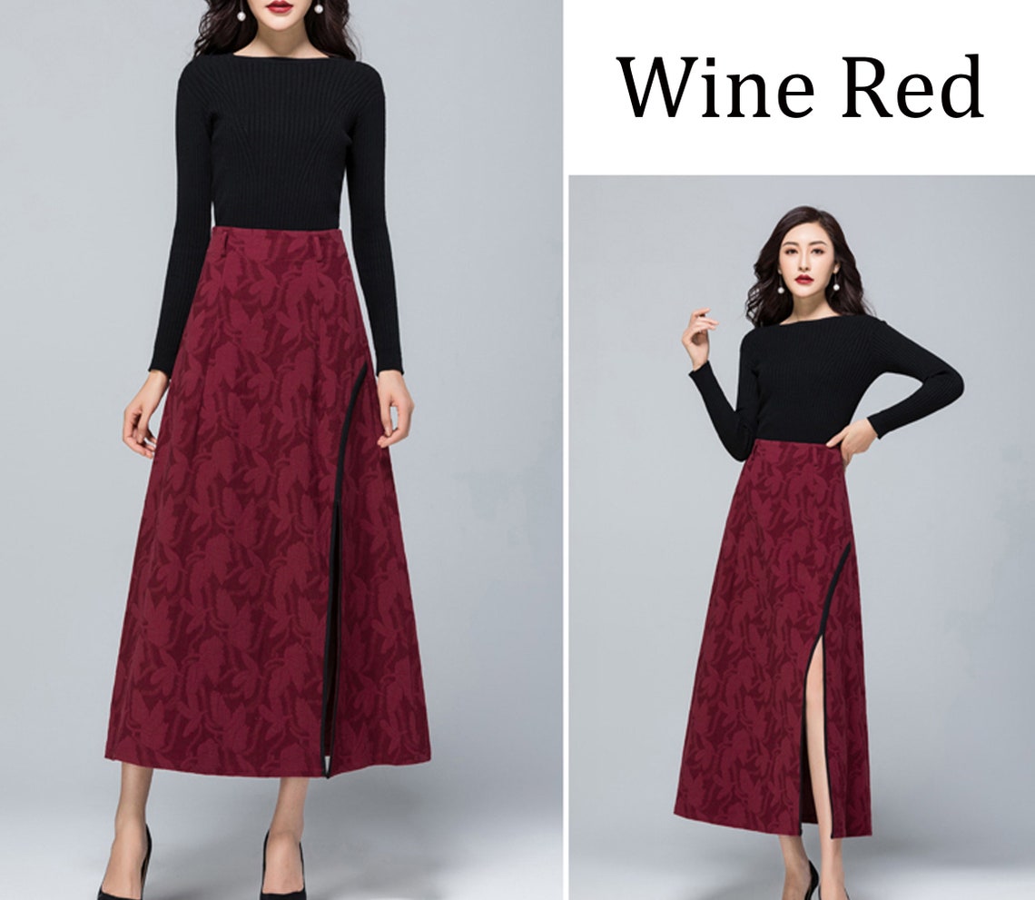 Women's Split Skirt Midi Skirt Jacquard Skirt Linen - Etsy