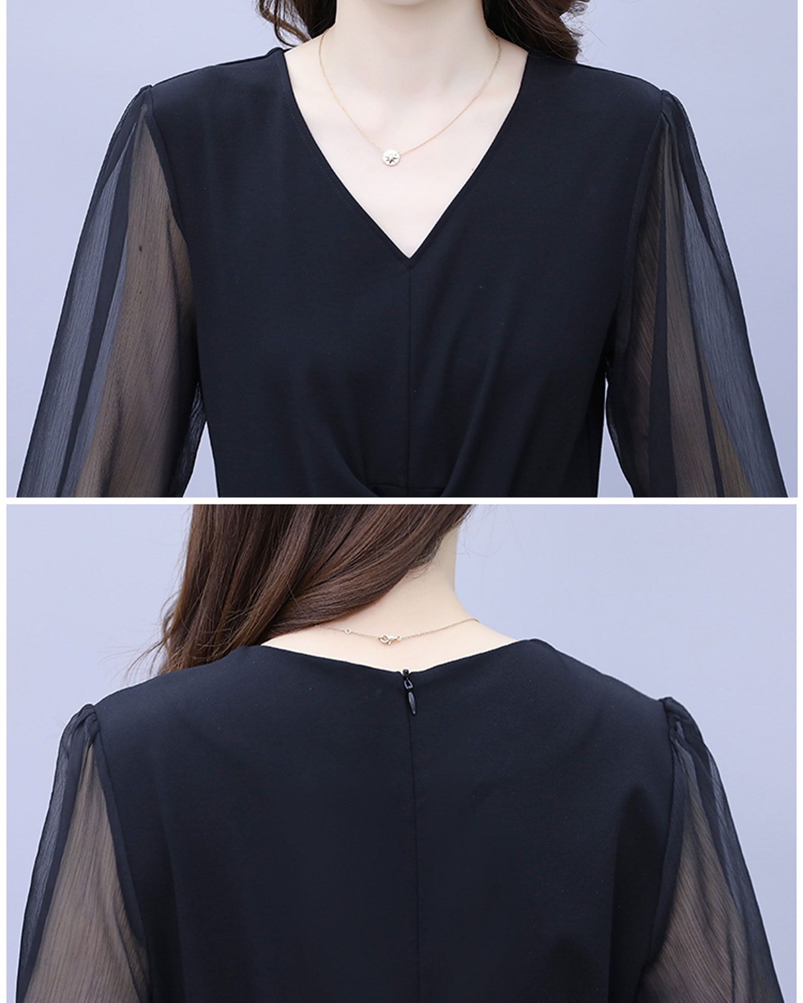 Black Sleeveless V-Neck Rounded-Hem Midi Dress (Large) main image 1