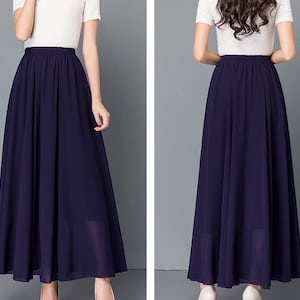 Women's maxi skirt, Elastic waist skirt, flare skirt, chiffon skirt, high waist skirt, long skirt, A-line skirt, white skirt A0012 image 7