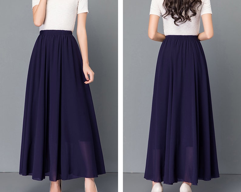 Women's maxi skirt, Elastic waist skirt, flare skirt, chiffon skirt, high waist skirt, long skirt, A-line skirt, white skirt A0012 image 7