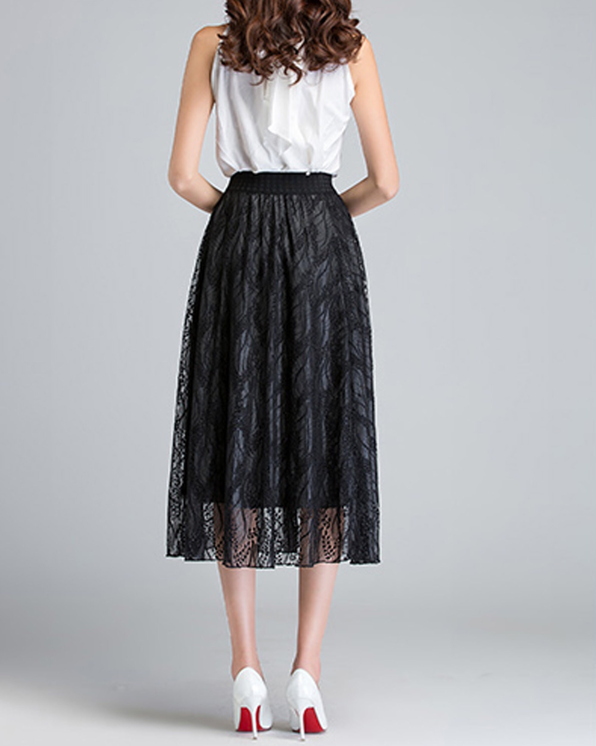 Dark Blue Lace Skirt, Midi Skirt, Vintage Skirt, High Waist