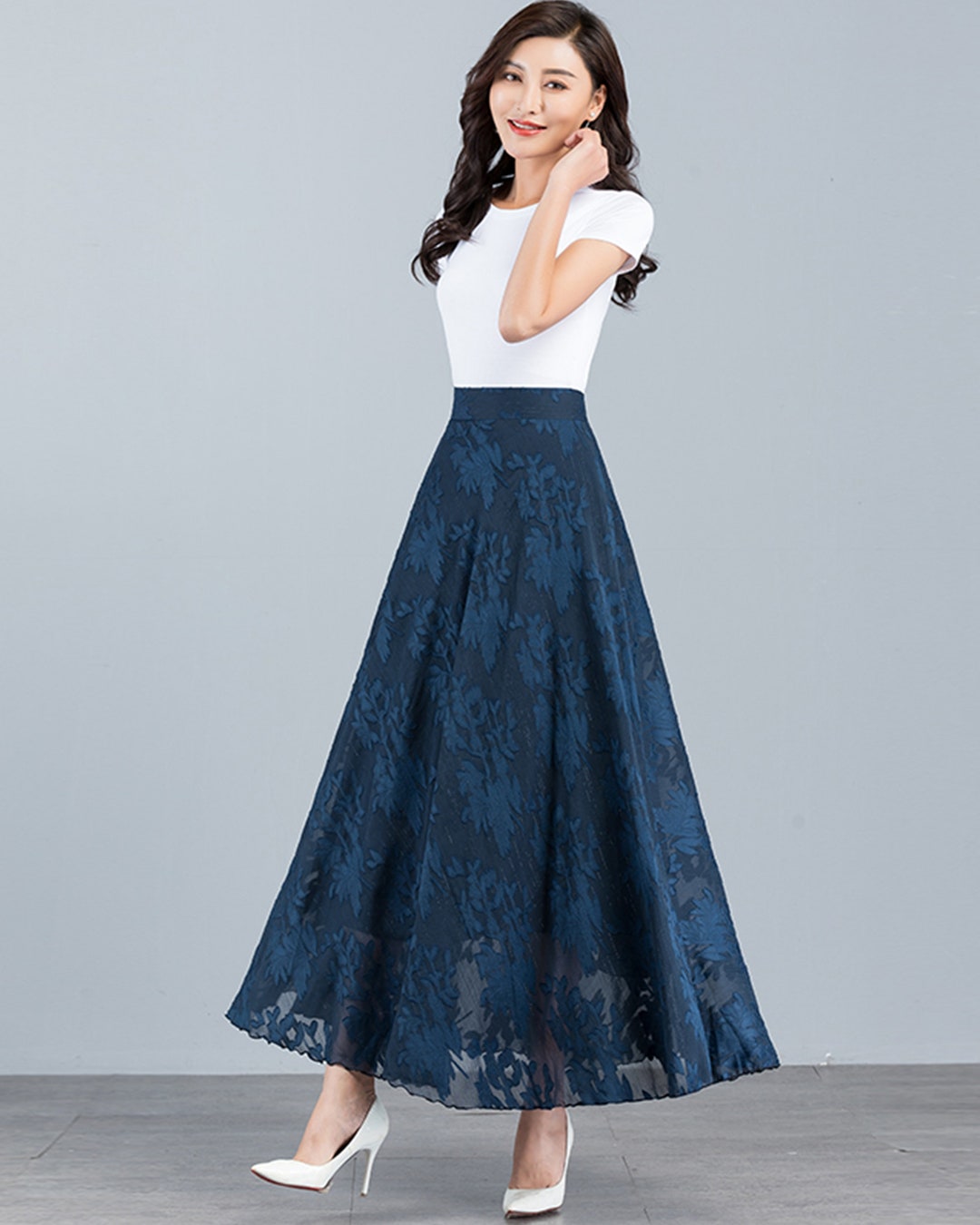 スカート Ameri VINTAGE LACE UP HIGH WAIST SKIRT FLOWER MIX LACE SHEER SKIRT