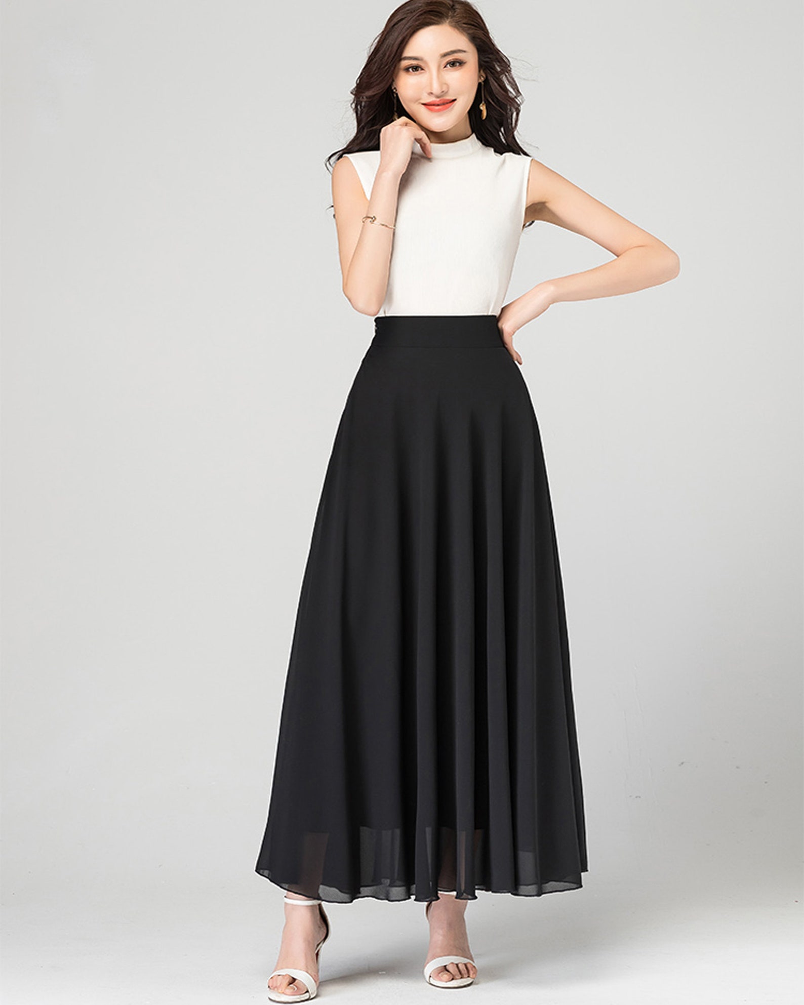 Tasora Elastic Waistband Maxi Skirt