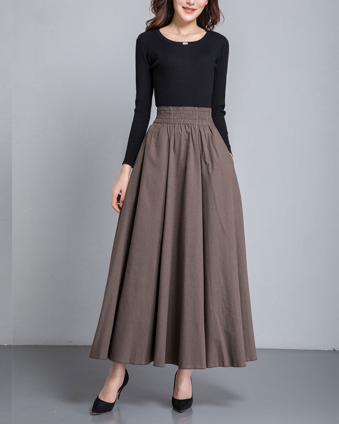 スカート RONRON HEART PENDANT LACE TRACK LINE FLARE MAXI SKIRT GREY R 新作【RONRON】HEART PENDANT LACE TRACK LINE FLARE MAXI SKIRT