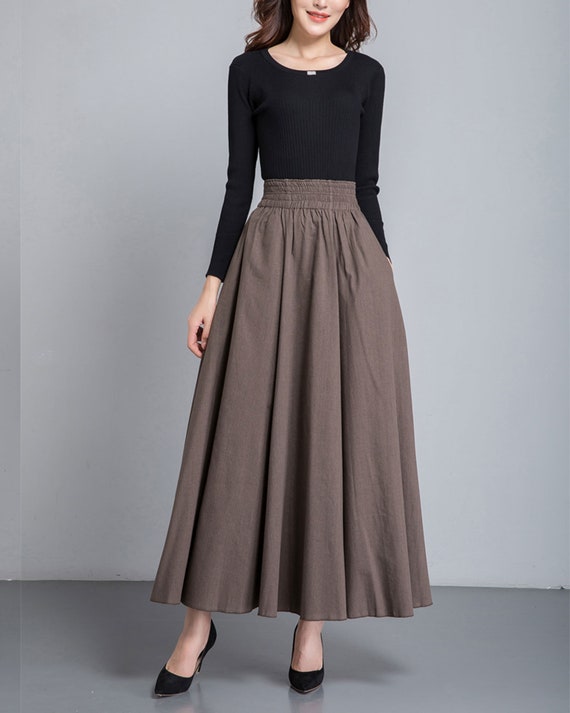 Autumn Skirt, Vintage Skirt, Flare Skirt,linen Skirt