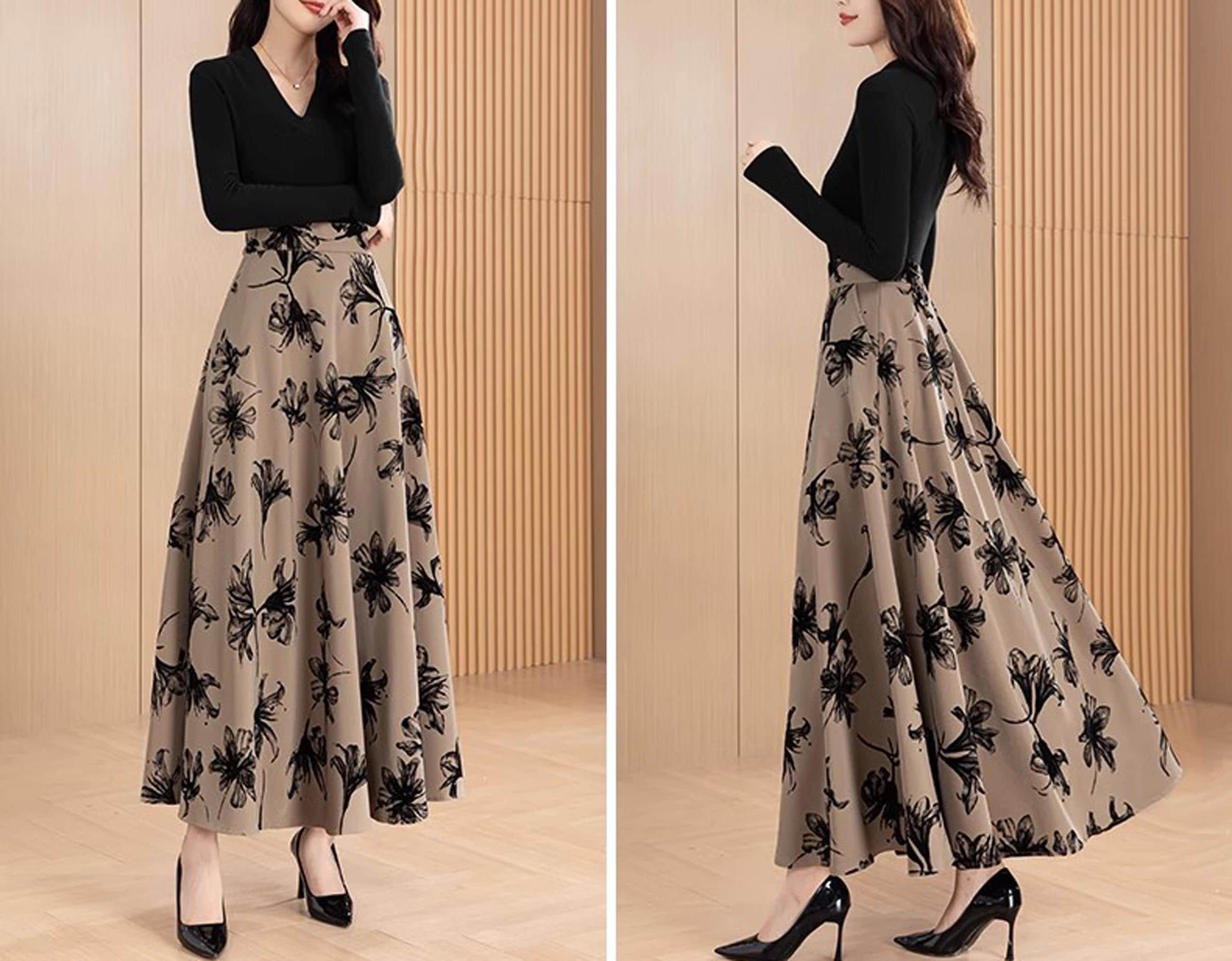 Women's Elastic Waist Skirt, Printed Skirt, Flare Skirt