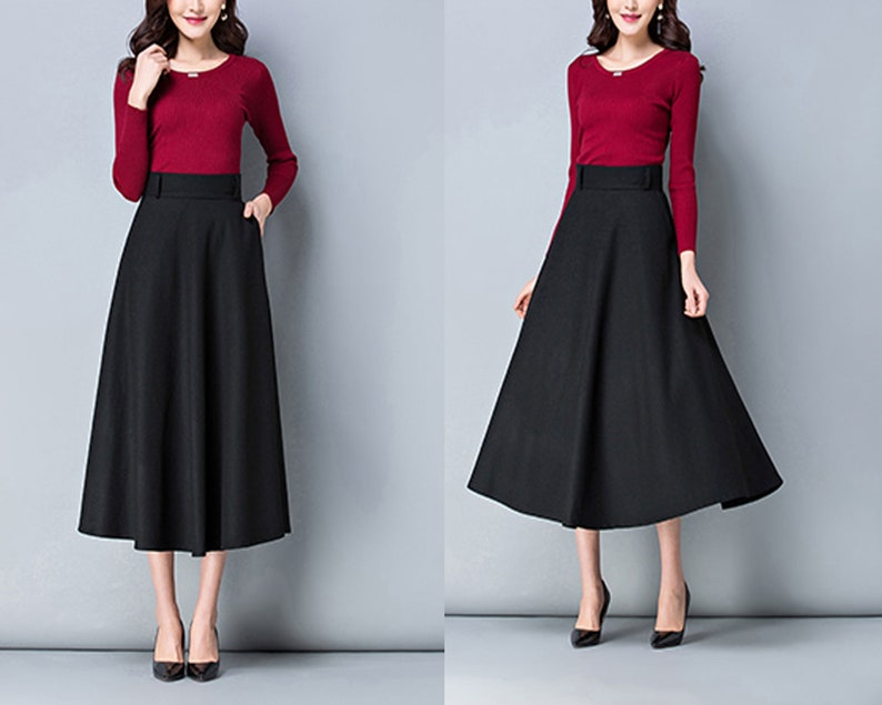 Wool Skirt Midi Skirt Winter Skirt Dark Gray Skirt Long - Etsy