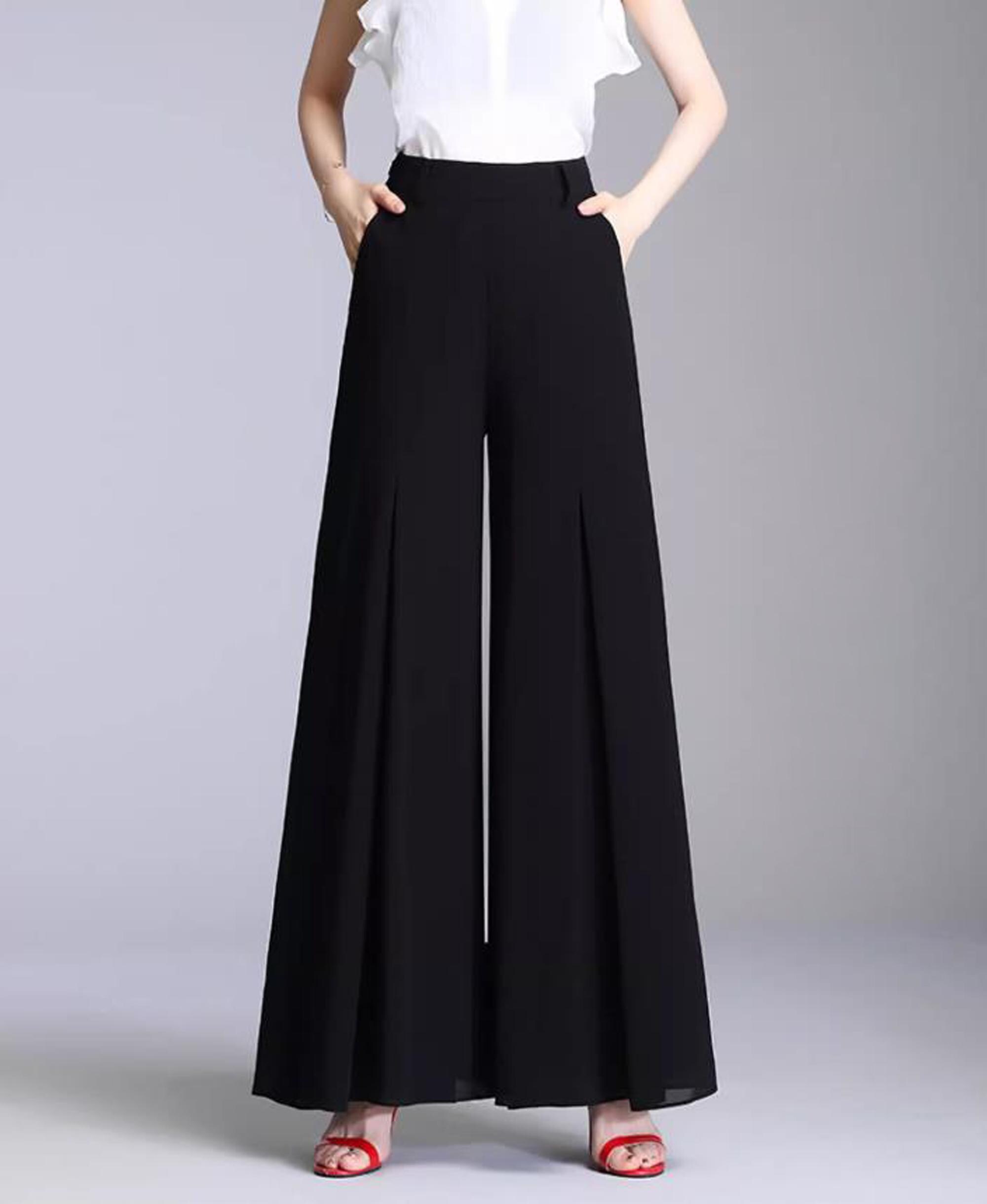 Women's Chiffon Skirt Pants, Wide Leg Pants, Black Skirt