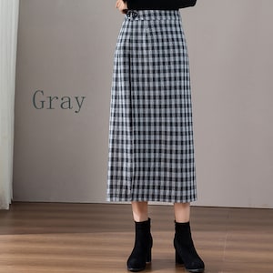 Plaid skirt, wrap skirt, Winter skirt, wool skirt, wool skirt, high waist skirt, wool midi skirt Q0017
