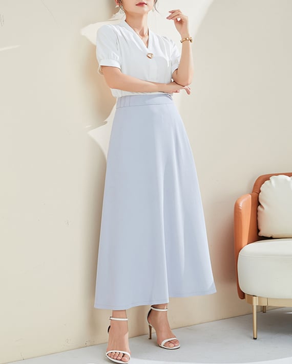 スカート [ulikasanctus] Curtain midi skirt Light Blue Skirt, Midi Skirt, A-line Skirt, Spring Skirt