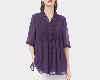 Women's chiffon blouse, chiffon top, Chiffon t-shirt, summer top, half sleeve top, plain tee, black t-shirt Y2242