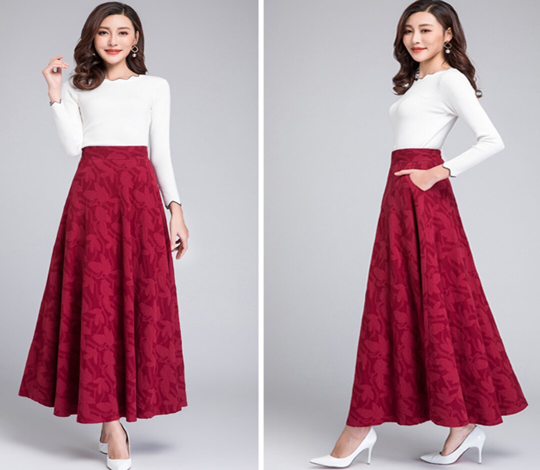 Women's Linen Skirt, Jacquard Skirt, Cotton Skirt, Maxi
