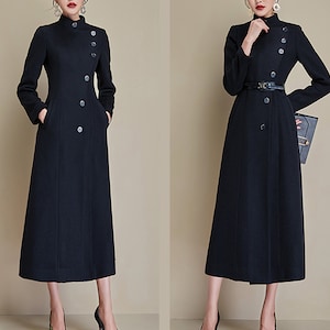 Wool coat women, winter coat, long jacket,High collar coat , coat dress, green wool long coat, warm coat, plus size coat Y0036