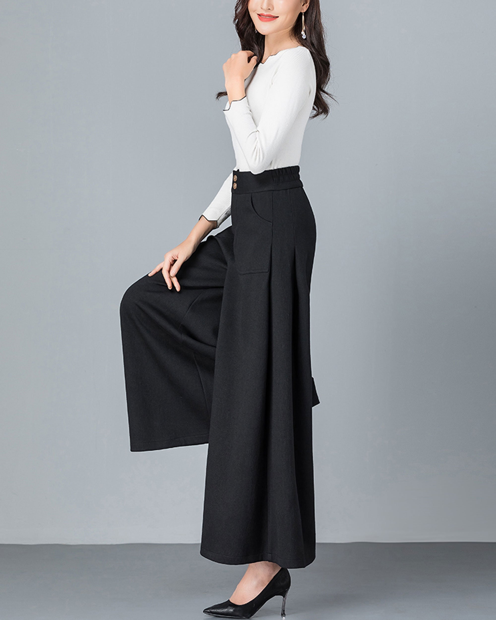 Wide Leg Skirt Pants, Women's Cotton Pants, Cropped Pants Wide Leg Skirt Pants, Women's Cotton Pants, Cropped Pants
