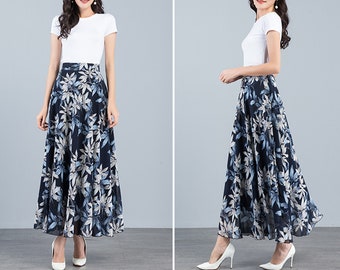 Floral Chiffon Maxi Skirt: A-Line Elastic Waist
