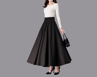 Wool skirt, Winter skirt, dark gray skirt, long wool skirt, vintage skirt, high waist skirt, wool maxi skirt, elastic waist skirt Q008