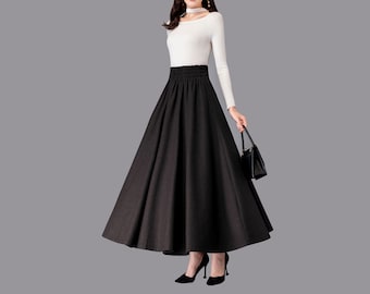 Wool Maxi Skirt: Dark Gray High Waist Winter Skirt